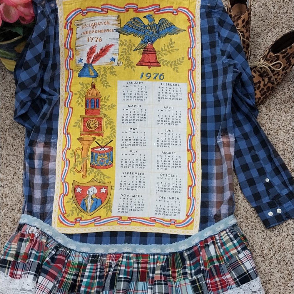 1899 Size 1X Nautica Blue And Black Upcycled Button Down Shirt.